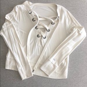 Loose alo yoga sweater with tie up neck